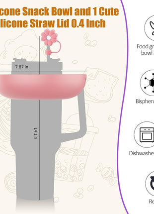 Snack Bowl for Stanley Cup 40 oz with Handle-Perfectly Compatible with Stanley Quencher H2.0 Tumbler 40 oz with Handle, Reusable Silicone Snack Tray, Stanley cup accessories (Pink Snack Bowl)