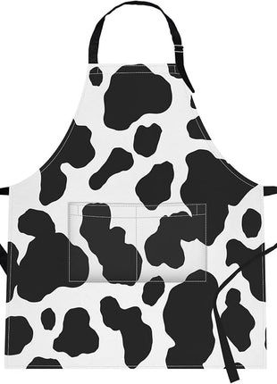Britimes Apron Home Kitchen Cooking Baking Gardening for Women Men with Pockets Cow Dalmatian Spots Animal Milk 32x28 inch