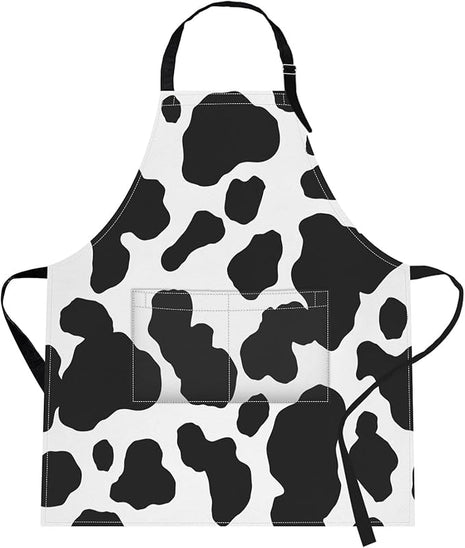 Britimes Apron Home Kitchen Cooking Baking Gardening for Women Men with Pockets Cow Dalmatian Spots Animal Milk 32x28 inch