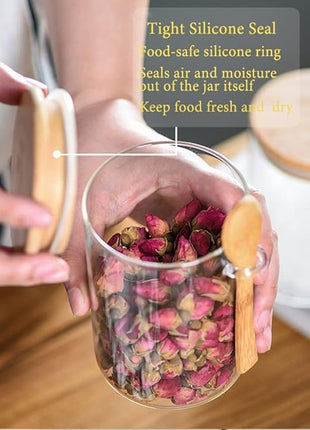 Spice Jars, Overnight Oats Containers with Airtight Lid and Spoon, Decorative Kitchen Canisters Set, Glass Storage Containers for Coffee, Tea, Sugar, Spice, Bath Salt, 1pcs (750ml)