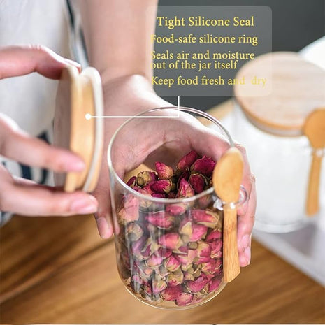 Spice Jars, Overnight Oats Containers with Airtight Lid and Spoon, Decorative Kitchen Canisters Set, Glass Storage Containers for Coffee, Tea, Sugar, Spice, Bath Salt, 1pcs (750ml)