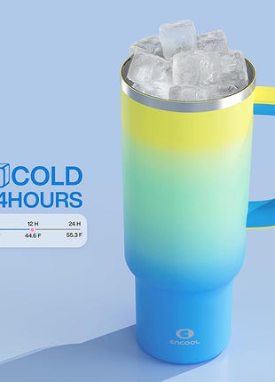 ENCOOL 40 oz Tumbler with Handle and Straw: Stainless Steel Insulated Tumbler Keeps Cold for 24 Hours, Leakproof Travel Cup Fits in Cup Holder and BPA-Free, Soft Lagoon