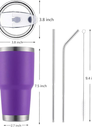 D·S 30oz Purple Tumbler Stainless Steel Double Wall Vacuum Insulated Mug with Straw and Lid, Cleaning Brush for Cold and Hot Beverages (30oz Purple)…
