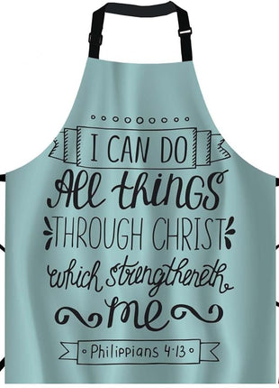 EKOBLA Bible Verse Aprons With I Can Do All Things Through Christ Christian Lettering Quote Waterproof Resistant Chef Cooking Kitchen BBQ Adjustable Aprons for Women Men 27x31 Inch
