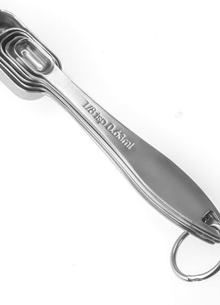 Accurate 18/8 Stainless Steel Measuring Spoons, Heavy Duty Good Handle Set of 6 Measuring Spoon with Ring Connector, Silver