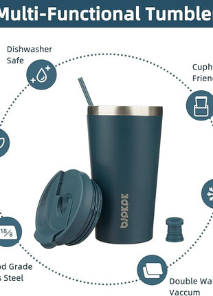 BJPKPK 18oz Stainless Steel Insulated Tumbler With lid And Straw Travel Coffee Thermal Tumblers Cup For Women And Men,Navy Blue