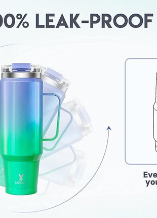 Meoky 40oz Tumbler with Handle, Stainless Steel Travel Mug with 2-in-1 Straw and Sip Lid, Vacuum Insulated Coffee Mug, 100% Leak Proof, Keeps Cold for 34 Hours or Hot for 10 Hours (Fairyland)