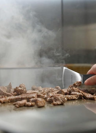 Stainless Steel Spatula Set With Full Tang Silicone Handle & Beveled Edges - Long Wide for Cast Iron Griddle BBQ Flat Top Grill, Pancake, Smash Burgers