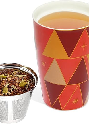 Tea Forte Double-Walled Ceramic Kati Cup, Removable Stainless Steel Infuser Basket and Lid, Steeps 12 oz Loose Leaf Tea, Dishwasher & Microwave Safe, Warming Joy