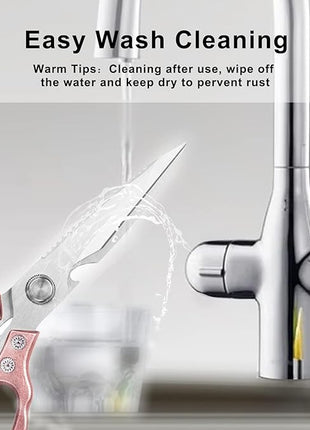 AWinjoy Kitchen Scissors, Heavy Duty Sharp Shears Dishwasher Safe, Rose Gold Cooking Accessories for Meat, Chicken, Fish, Poultry, Herb, Bread