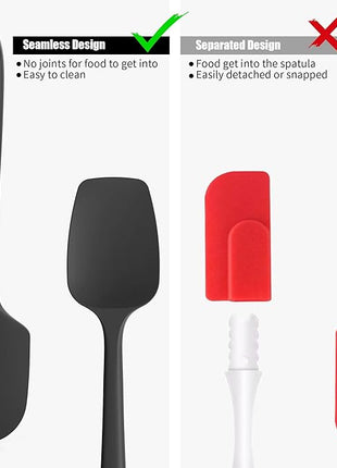 2-Piece Silicone Scraper & Spoon Spatulas: Doosu 600°F Heat Resistant Food Grade BPA Free Rubber Baking Flat Spatula Kitchen Cooking Spoonula for Mixing, Scraping, Folding, Stirring, Serving (Black)