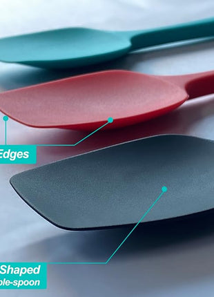 Silicone Spatula Set, High Heat Resistan Rubber Spoon Spatula, Non-Stick Spoonula with Seamless One Piece Design, Flexible Scrapers Baking Mixing Tool,3 Pack,Red