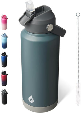 BJPKPK Water Bottle with Straw Lid, 32oz Vacuum Insulated Water Bottles, Metal Stainless Steel Thermo for Sports, Travel, BPA Free Leak Proof Thermo, Cups, Flasks, Tumblers, Grey