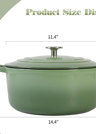 Enameled Dutch Ovens Cast Iron Dutch Oven Pot with Lid for Bread Baking, Cook, Dual Handle, 7 Quart, Pistachio Green