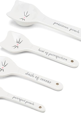 White Cat Measuring Cups & Spoons Gift Set – Ceramic Kitchen Tools for Cat Lovers & Bakers – 4 Measuring Cups and 4 Measuring Spoons – Unique Gift for Kitchen, Baking, and Cat Lovers