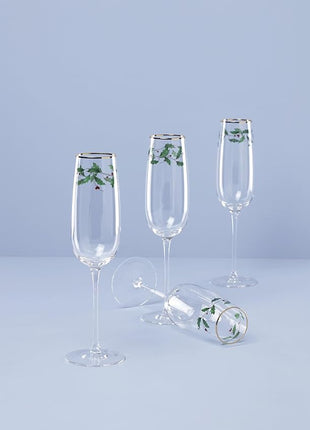 Lenox Glassware, Holiday Decal Flutes, Set of 4, 11-Ounce Capacity, Made From Glass, Dishwasher Safe Flutes, Drinking Glasses Set, Home And Kitchen, Champagne Flute, Champagne Glasses (Clear, 4 Piece)