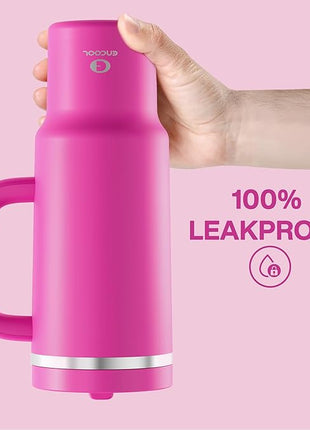 ENCOOL 40 oz Tumbler with Handle and Straw: Stainless Steel Insulated Tumbler Keeps Cold for 24 Hours, Leakproof Travel Cup Fits in Cup Holder and BPA-Free,Persian Rose