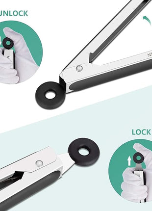 7" Small Kitchen Tongs Set of 3, Stainless Steel Ice Tongs Food Tongs, Mini Serving Tongs for Appetizers, Salad, Buffet (7", 3PCS)