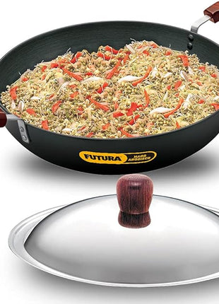 Hawkins Futura 7.5 Litre Deep Fry Pan, Hard Anodised Kadai with Stainless Steel Lid, Flat Bottom Kadhai, Big Kadai, Black (AD75S)