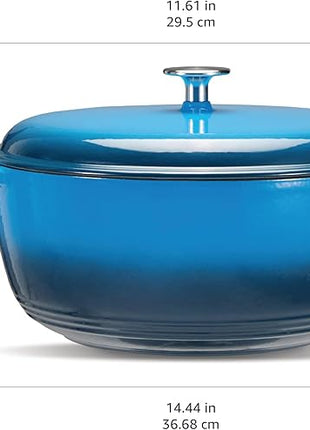 Amazon Basics Cast Iron Dutch Oven Pot with Lid, Enameled, Round, Dual Handles, Heavy-Duty, Large, 7.3-quart, Blue