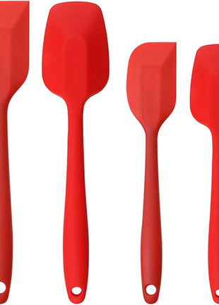 Silicone Spatulas Set, Rubber Spoon Spatula Heat Resistant Spoonula One Piece Design Seamless Spatula Non-Stick Scrapers Baking Mixing Tool (Red Set)