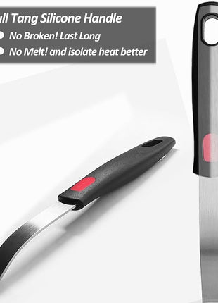 Silicone Pancake Spatula Turner with Lengthened Handle, Heat Resistant Cooking Spatulas for Nonstick Cookware, Large Flexible Kitchen Utensils BPA Free Rubber Flipper for Egg, Pancake, Fish, Burger