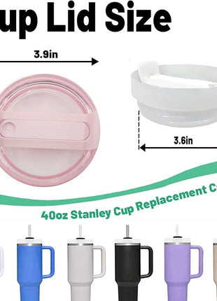 40 OZ Tumbler Lid Replacement Fit for Stanley Cup, 2 Pack Clear Replacement Lids Fit for Stanley Travel Tumbler, Spill Proof Tumbler Covers for Stanley Cup Accessories(Pink)