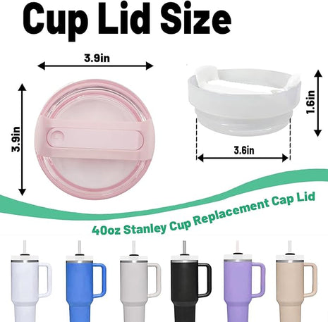40 OZ Tumbler Lid Replacement Fit for Stanley Cup, 2 Pack Clear Replacement Lids Fit for Stanley Travel Tumbler, Spill Proof Tumbler Covers for Stanley Cup Accessories(Pink)