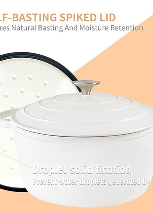 Dutch Oven,Cast Iron Dutch Ovens,Dutch Oven Pot with Lid,5 QT Enamel Dutch Pot,Dutch Ovens with Dual Handles,Cast Iron Pot for Braiser,Cooking,Gifts for Family,White