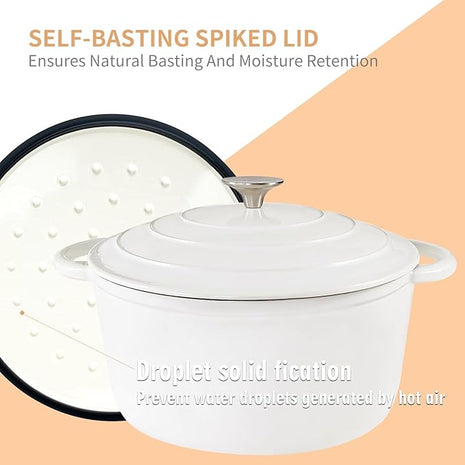 Dutch Oven,Cast Iron Dutch Ovens,Dutch Oven Pot with Lid,5 QT Enamel Dutch Pot,Dutch Ovens with Dual Handles,Cast Iron Pot for Braiser,Cooking,Gifts for Family,White