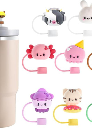 Needbrock 8 PCS Straw Covers Cap for Stanley Cup, Silicone Straw Topper for Stanley 30&40 Oz Tumbler, Cute Straw Caps in Various Shapes Reusable Straw Caps for Stanley Cup Accessories, 10mm