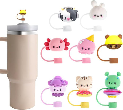 Needbrock 8 PCS Straw Covers Cap for Stanley Cup, Silicone Straw Topper for Stanley 30&40 Oz Tumbler, Cute Straw Caps in Various Shapes Reusable Straw Caps for Stanley Cup Accessories, 10mm