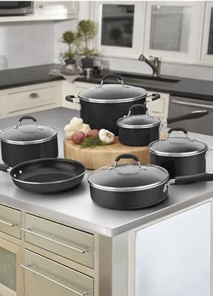 Cuisinart 11-Piece Nonstick Cookware Set, Black, 55-11BK & 12-Inch Skillet, Nonstick-Hard-Anodized with Glass Cover, 622-30G