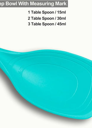 Large Silicone Cooking Spoon, Non-Stick Solid Spoon with Deep Blow and Measurement Mark for Mixing, Serving, Draining, Scooping, Scraping, Heat Resistant Kitchen Utensils, Teal