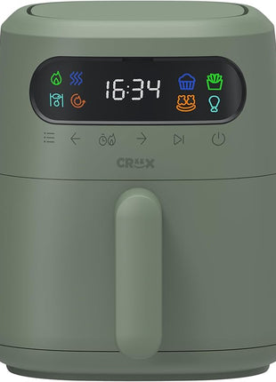 CRUX x Marshmello 3.0 QT Digital Air Fryer with TurboCrisp Technology, Touch Screen Temperature Control, Timer and Auto Shut-off, Fully Programmable, Silicone Cupcake Molds Included, Olive