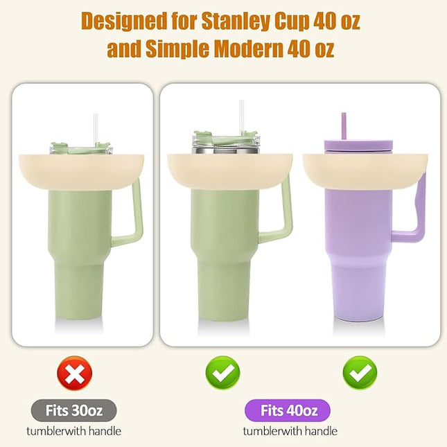 Snack Bowl for Stanley Cup 40 oz with Handle-Perfectly Compatible with Stanley Quencher H2.0 Tumbler 40 oz with Handle, Reusable Silicone Snack Tray, Stanley cup accessories (Cream Snack Bowl)