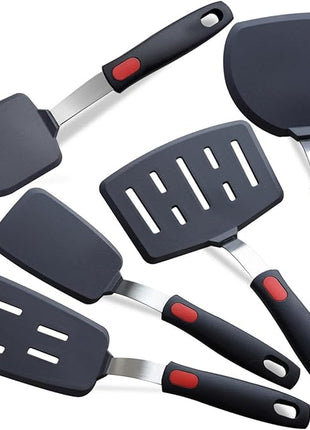 Silicone Spatula Turner, 5-Pack Spatulas Silicone Set for Nonstick Cookware, 600°F Heat Resistant Kitchen Cooking Utensils Set for Egg, Pancake Dishwasher Safe