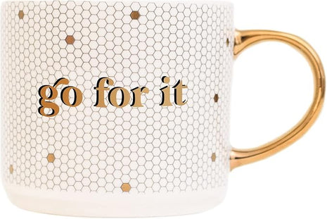 Sweet Water Decor Go For It Tile Coffee Mugs | Novelty Coffee Mugs | 17oz Gold Handle Coffee Cup | Cute Coffee Mug | Motivational Gifts
