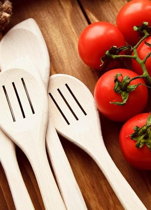 ECOSALL Healthy Wooden Spoons For Cooking Set of 6. Safe and Reliable Cooking Utensils for Kitchen – 100% Natural Nonstick Wood Spatula Spoon For Scraping, Stirring, Serving – Uncoated Solid Hardwood