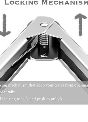 2 Pack Grey Kitchen Tongs, Premium Silicone BPA Free Non-Stick Stainless Steel BBQ Cooking Grilling Locking Food Tongs, 9-Inch & 12-Inch