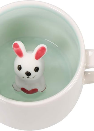 Surprise 3D Coffee Mug Animal Inside 12 oz with Rabbit,Cute Cartoon Handmade Ceramics Cup,Christmas Birthday Surprise for Friends Family or Kids (Rabbit)