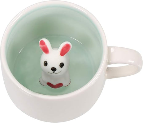 Surprise 3D Coffee Mug Animal Inside 12 oz with Rabbit,Cute Cartoon Handmade Ceramics Cup,Christmas Birthday Surprise for Friends Family or Kids (Rabbit)
