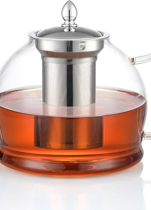 HIWARE 1500ml Glass Teapot with Removable Infuser, Stovetop Safe Tea Kettle, Blooming and Loose Leaf Tea Maker Set