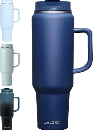 50 oz Tumbler with Handle, Insulated Tumblers with Lid and Straw, Large Metal Sports Water Bottle Jug, Thermal Stainless Steel Travel Coffee Mug Cup, Navy