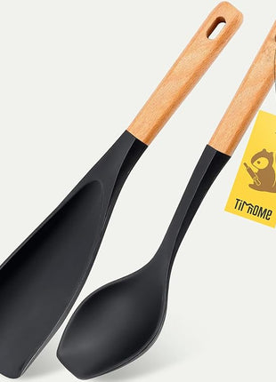 Spatula Spoon 2-Pack, Silicone Cooking Spoon for Nonstick Cookwares, Multifunction Kitchen Utensils for Cooking, Serving, Mixing, Scoop, Scrape and More