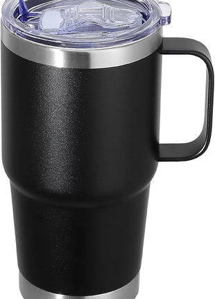 20 oz Stainless Steel Tumbler with Handle Metal Insulated Coffee Travel Mug with Handle Double Wall Tumbler Cup with Lid and Straw, 12 packs(1, NEW Black)