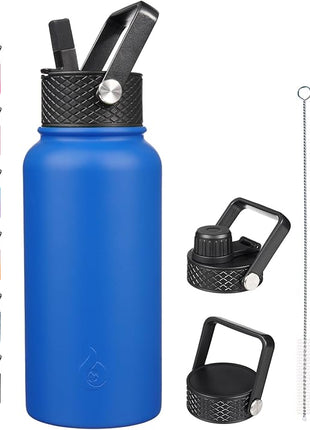 BJPKPK Insulated Water Bottles with Straw Lid, 27oz Stainless Steel Water Bottle with 3 Lids, Leak Proof BPA Free Metal Thermo, Mugs, Tumblers, Keep Cold Hot -Sapphire