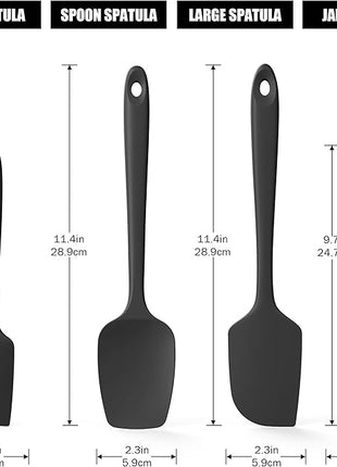 4-Piece Silicone Spatula Scrapers: Doosu 600°F Heat Resistant Food Grade Kitchen BPA Free Rubber Baking Cooking Tool Nonstick Utensil Set for Mixing, Scraping, Folding, Stirring, Serving (Black)
