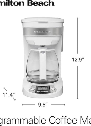 Hamilton Beach 12 Cup Programmable Drip Coffee Maker with 3 Brew Options, Glass Carafe, Auto Pause and Pour, White (46294)