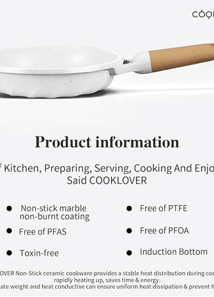 COOKLOVER Nonstick Frying Pan 100% PFOA Free Cookware Induction Skillet Stir Fry Pan (White, 7.9 inch)